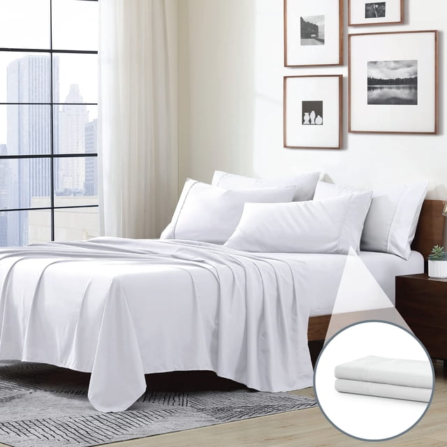 Swift Home Collection de Literie de Luxe, Ensembles de Draps 4 Pcs en Microfibre Brossée Ultra Douce, Extrêmement Durables - Ajustement Facile - Résistant aux Plis - (Inclut 1 Taie d'Oreiller Bonus), Lit Simple, Blanc