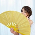 thumbnail image 3 of Btomtd 33cm Golden Glitter Solid Color Fan Martial Arts And Dance Props, Yellow, 3 of 3