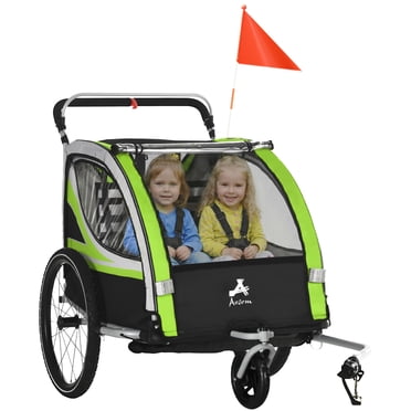 Aosom Child Baby Bike Trailer Kids 2 Seater, Bike Stroller Toddler, Green