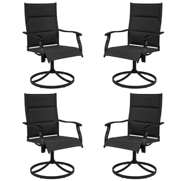 Gymax Ensemble de 4 Chaises Pivotantes Rembourrées pour Patio Chaises de Salle à Manger d'Extérieur Ergonomiques avec Dossier Haut Noir