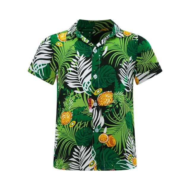 Jowowha Chemises Décontractées d'Été pour Petits Garçons Aloha Luau Col Rabattu Hauts Tropicaux Type K 140