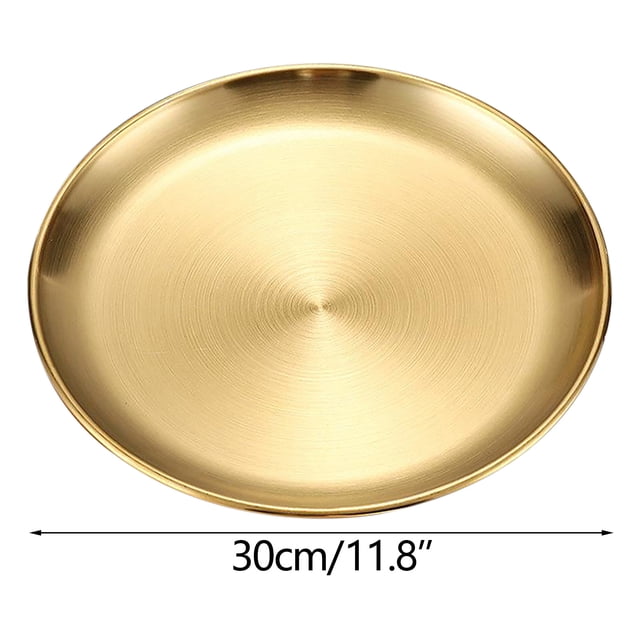yulier Assiettes Rondes pour le Souper Assiette en Acier Inoxydable Assiettes à Dessert Assiettes Réutilisables pour le Camping en Plein Air Assiette de Service pour BBQ, Collation, Salade, Fruits, Va au Lave-Vaisselle, 11,8 Pouces, Or