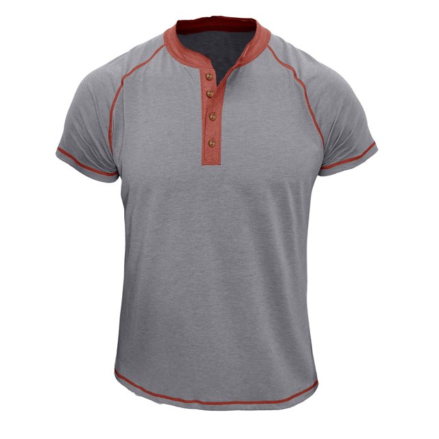 Penkiiy T-Shirt pour Homme à Manches Courtes, Décontracté, Mode, Col Rond, Chandail, Boutons, Blouse 2TG Gris