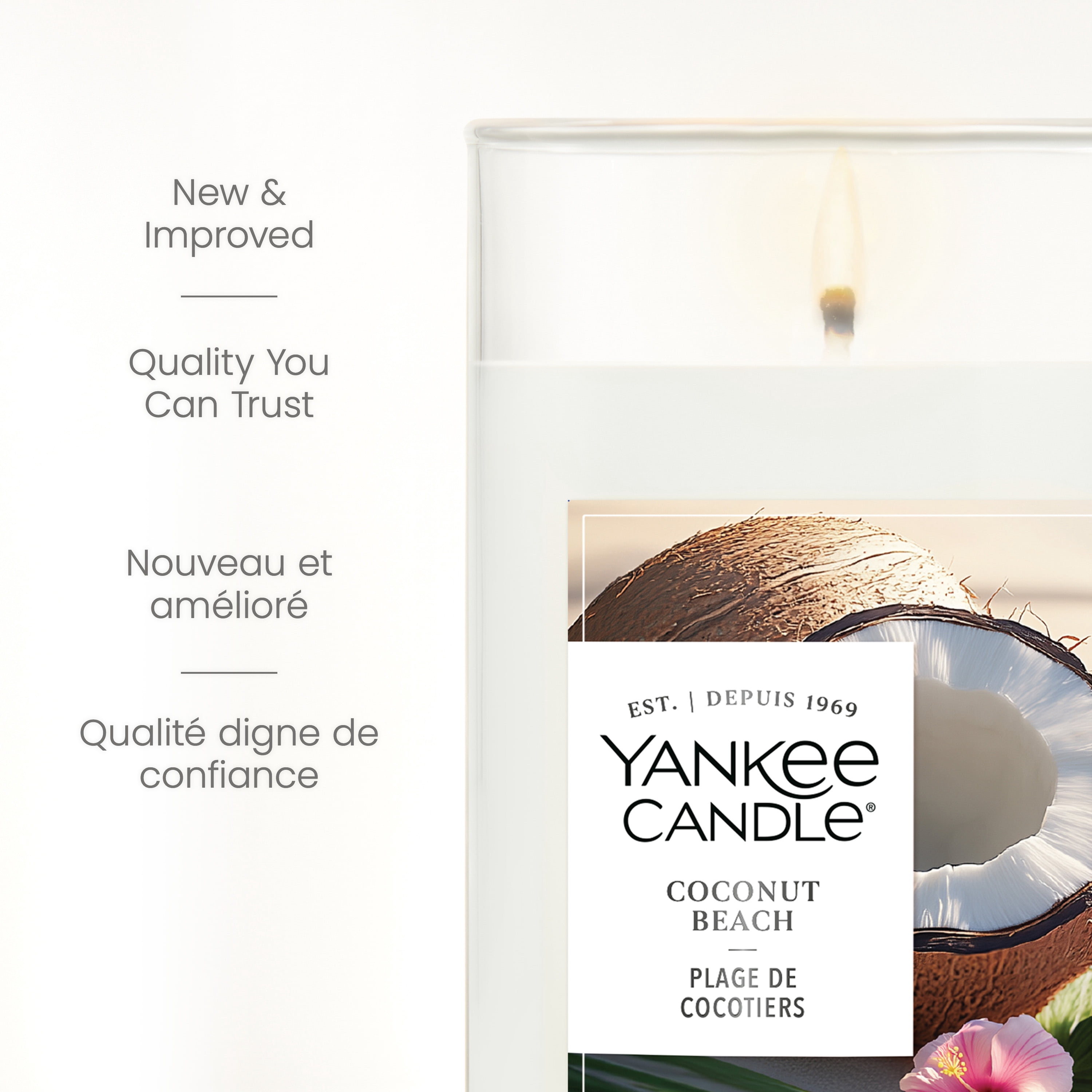 Bougie parfumée Yankee Candle Signature, plage de cocotiers, bougie pilier format moyen, parfumés avec jusqu’à 115 heures de temps de combustion, mélange de cire de soya pour un parfum constant