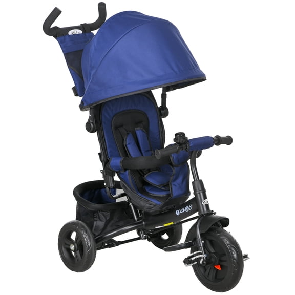 Qaba Tricycle 6 en 1 pour Tout-Petit 1-5 Ans avec Poignée de Poussée pour Parent, Bleu Foncé