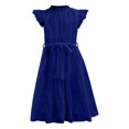 thumbnail image 5 of XIMIN Robe d'Été Décontractée Élégante à Col Rond pour Préadolescentes, Robe Quotidienne à Manches Courtes à Cap, Robe de Couleur Unie, Robe Formelle à Manches à Volants, Robes Trapèze avec Ceinture, Robe de Fête Évasée à Taille Haute, 5 of 5