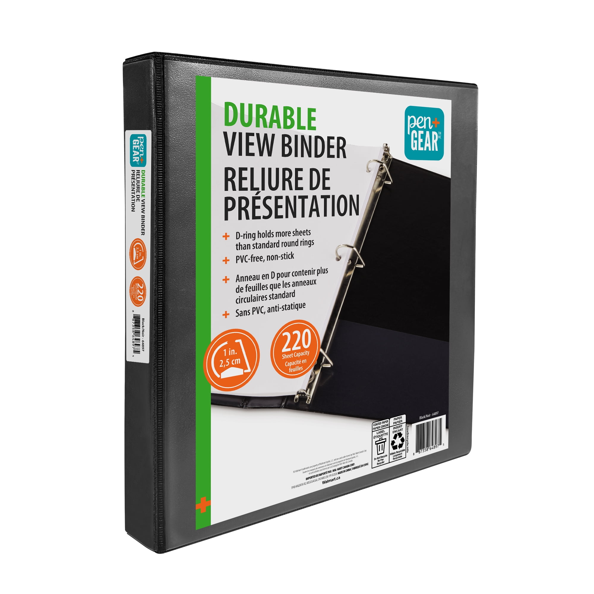 Pen+Gear Durable View 1" Binder Black