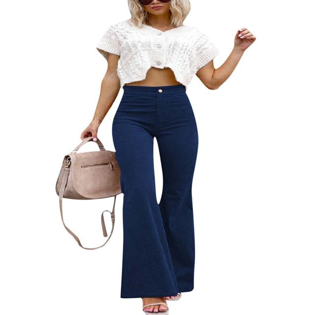 Women Corduroy Flared Pants Stretch Bootcut Bell Bottom Trousers