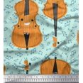 thumbnail image 1 of Soimoi Green polyester Crepe Fabric Notes & Violin Musical Instrument Printed Fabric 1 Yard 52 Inch Wide, 1 of 3