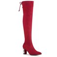 thumbnail image 1 of Unique Bargains Women's Chunky Heels Rhinestone Over the Knee High Boots Red (Size 8), 1 of 8