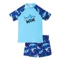 thumbnail image 1 of Sunnyoo Big Boys Swimsuit Shark Print Short Sleeve Rash Guard Shorts Quick Dry Bathing Suit with UPF50+, 1 of 8