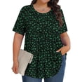 thumbnail image 2 of DDAPJ pyju Hauts Boho pour Femmes Grande Taille T-Shirts Graphiques Floraux Col Rond Manches Courtes Blouse d'Été Décontractée Tunique Coupe Ample Chemise Cache-Ventre Vente à Durée Limitée Vert Foncé TTG, 2 of 9