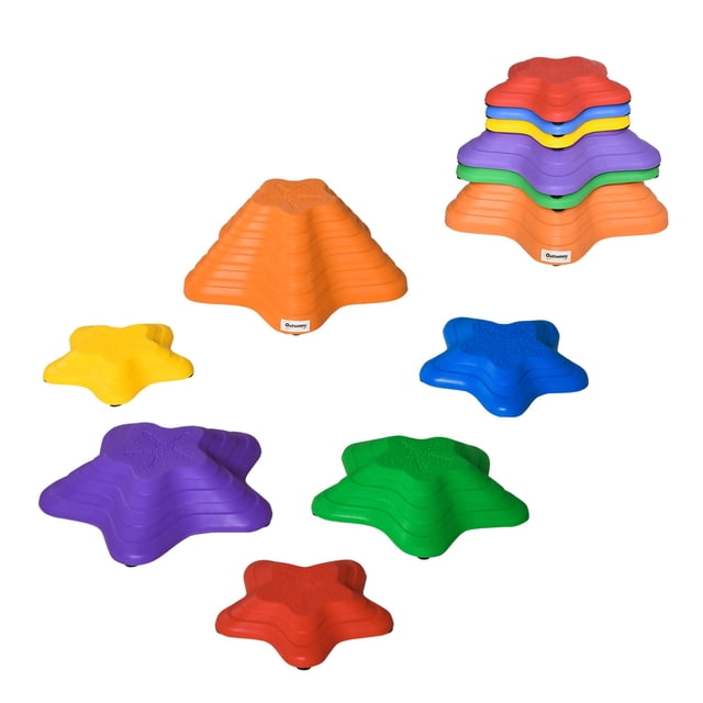 Multi-Color Balance Stepping Stones - 6 PCs | Obstacle Course for Indoor/Outdoor Play | Durable Plastic River Rocks | Improves Coordination & Balance | 14.4" x 14.4"