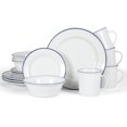 thumbnail image 1 of Martha Stewart Cliffield 16 Piece Dinnerware Set, Blue Rim, White, Fine Ceramic, 1 of 7