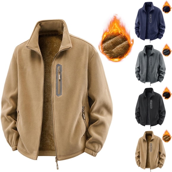 AnuYalue Big and Tall Fleece Jacket Mens Sherpa Lined Stand Collar Mountaineering Jackets Outdoor Windproof Long Sleeve Coat Winter Warm Full Zip Outerwear
