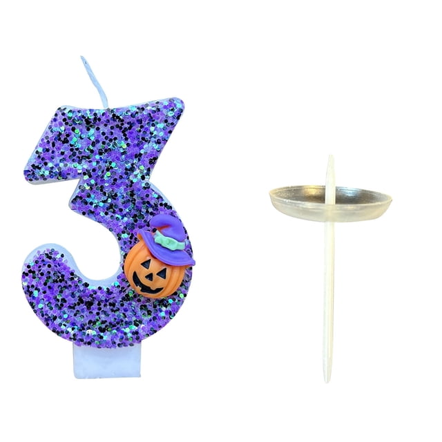 Number 3 Halloween Themed Cake Candle With Pumpkin Print For Kids Birthday Party Wax Material 2.76 X 1.57 Inches D