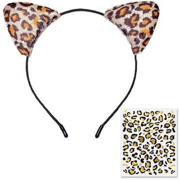 Funcredible Leopard Ears Headband with Tattoos | Cheetah Headband with Temporary Tattoo | Halloween Cosplay Costume accessories for Adults | Hair Accessories for Women and Girls