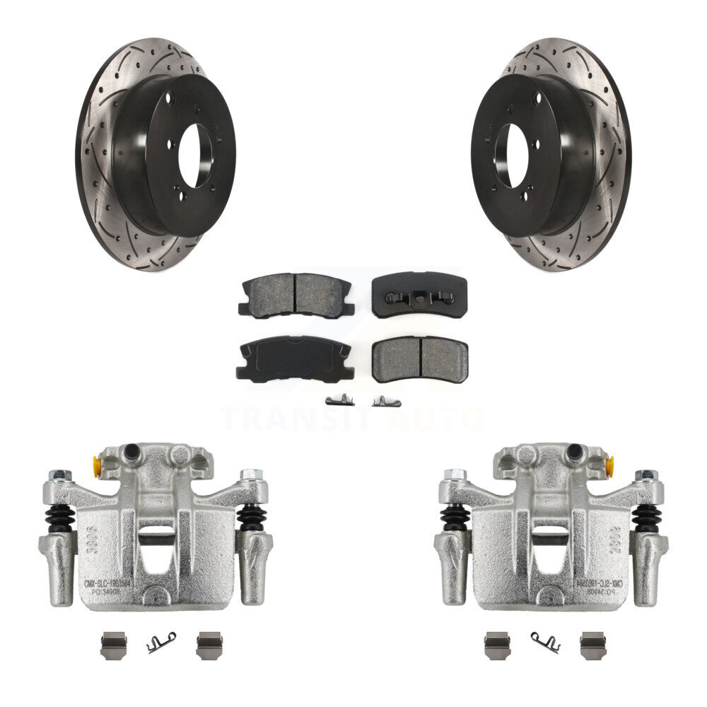 Transit Auto Rear Disc Brake Coated Caliper Drilled Slotted Rotors and Semi-Metallic Pads Kit for Car Mitsubishi Lancer Outlander KCD-100517S