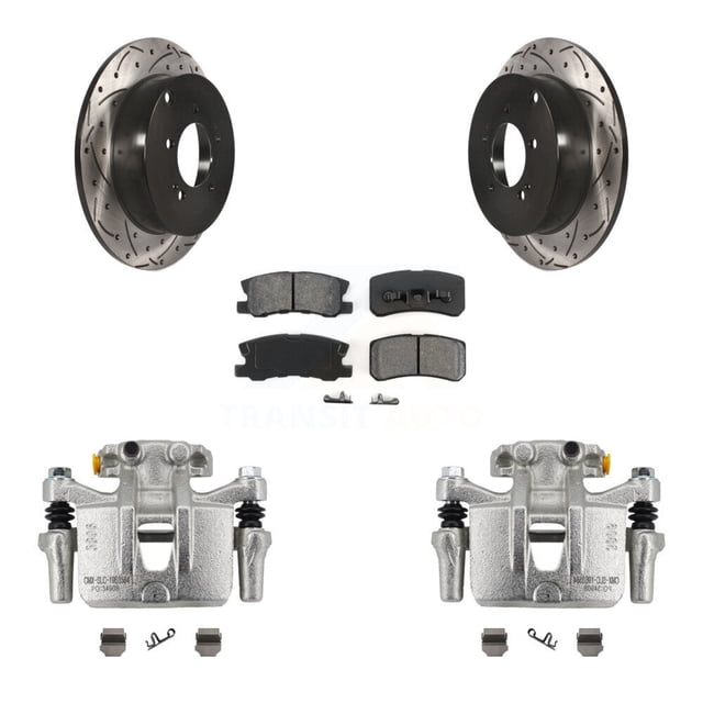 Transit Auto Rear Disc Brake Coated Caliper Drilled Slotted Rotors and Semi-Metallic Pads Kit for Car Mitsubishi Lancer Outlander KCD-100517S