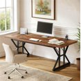 thumbnail image 2 of Fnova 70.86" Dining Table for 6, Modern Rectangular Kitchen Table for Dining Room, Brown, 2 of 8