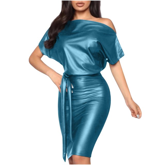 TIMIFIS Robe Moulante Crayon de Soirée Sans Manches en Similicuir pour Femme