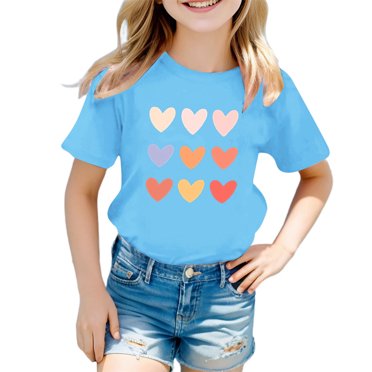 PMVFHDE Vêtements pour Enfants Enfants Filles Mignon Imprimé Graphique Col Rond Manches Courtes Tee Été Décontracté T-Shirt Filles Hauts, T-Shirts et Chemises