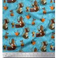 thumbnail image 1 of Soimoi Poly Georgette Fabric Musical Instruments,Monkey & Rat Cartoon Fabric Prints by Yard 42 Inch Wide, 1 of 3