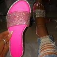 thumbnail image 4 of Womens Flat Sandals Rhinestone Clear Strap Open Toe Colorful Blingbling Non Slip Lightweight Breathable Summer Beach Sandals Hot Pink, 4 of 5