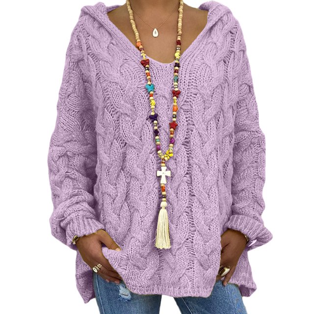 MAWCLOS Ladies Jumper Tops Winter Warm Sweater Solid Color Pullover Knitwear Work Long Sleeve Knitted Sweaters Purple XL