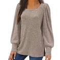 thumbnail image 1 of Meichang Puff Long Sleeve Shirts for Women Plus Size Square Neck Ribbed Knit Tops Solid Loose Fit Side Slit Hem Blouses Spring Trendy Women Tunic Tops, 1 of 5