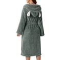 thumbnail image 4 of AherBiu Womens Robes Lightweight Fuzzy Fleece Warm Midi Bathrobe Soft Plush Belted Robe with Hood, 4 of 6