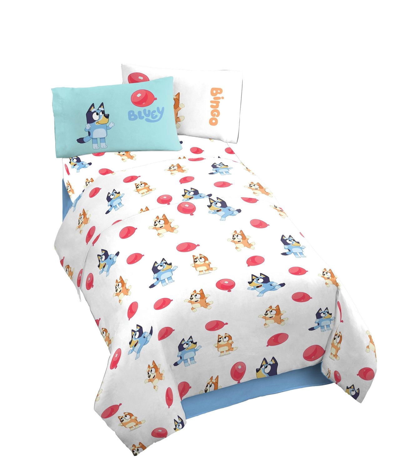 Bluey 'Copines' Ensemble de Draps 4-Pièces pour Lit 2 Places, 100% Polyester