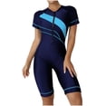thumbnail image 2 of CFLVAEK Women One Piece Rash Guard Swimsuits with Sleeves UPF 50 Protection Front Zip Surfing Suit Tummy Control Boy Leg Swim Suit Sporty Slim Fit Training Swimwear, 2 of 5