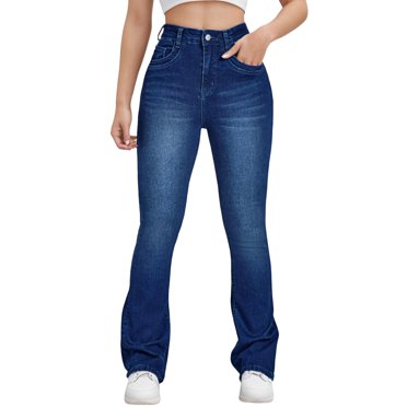 Bmisegm Jeans à Jambe Grand pour Femmes Taille Haute Extensibles Jeans à Jambe Droite Pantalon en Denim Ample Boutonné avec Poche Jeans Y2K pour Femmes Bleu m