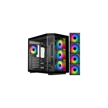 DIYPC ARGB-N3-BK Black USB3.0/ Type C Tempered Glass E-ATX /ATX Gaming Computer Case w/ 3 x Tempered Glass Panel and 4 x ARGB PWM Fans (Pre-Installed). Support BTF Back Plug MB
