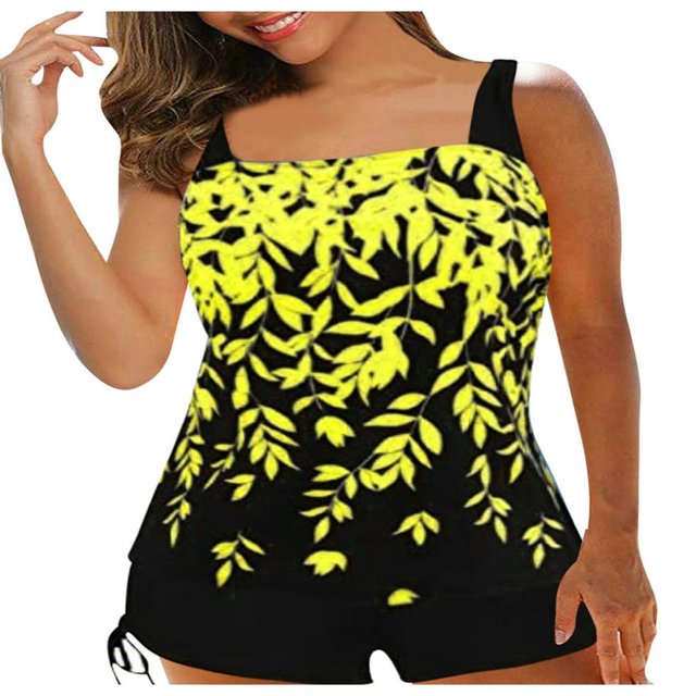 Women Plus Size Tankini Swimsuits Two Piece Swim Top Shorts Tummy Control Bathing Suits Swimwear