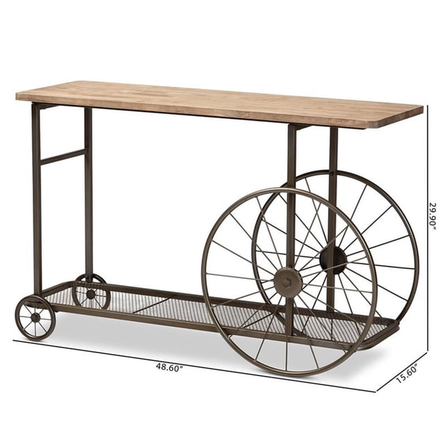 Baxton Studio Table à Roulettes en Bois Fini Naturel et Métal Fini Noir