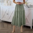 thumbnail image 2 of Besolor Women's Summer Long Skirt Elastic Waist Drawstring Button Ruffle Tiered Flowy Beach Vacation Midi Skirts, 2 of 7