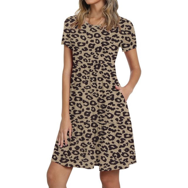 SMihono Robe d'Été Grande Taille pour Femmes 2023 Mode Décontractée Col Rond Couleur Unie Imprimée Manches Courtes