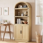 EDTara Arched Bookcase with Doors 5 Shelf Bookshelf Tall Bookcase Farmhouse Display Storage Rack Wooden Bookshelves for Home Office, Living Room