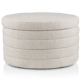 thumbnail image 1 of Bouclair Oatmeal Round Storage Fabric Ottoman, 1 of 10