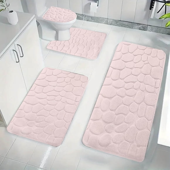 Dvkptbk Pink Bathroom Rugs Bath Mat Set 4 Pieces, Memory Foam Bath Mats for Bathroom, Non Slip Extra Soft Absorbent Bath Rugs, Machine Washable & Dry Toilet Shower Mat Bathroom Set