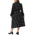 thumbnail image 3 of Agnes Orinda Robe Midi à Manches Longues Ceinturée avec Poches Motif Floral Décontractée Automne 3X Noir, 3 of 6