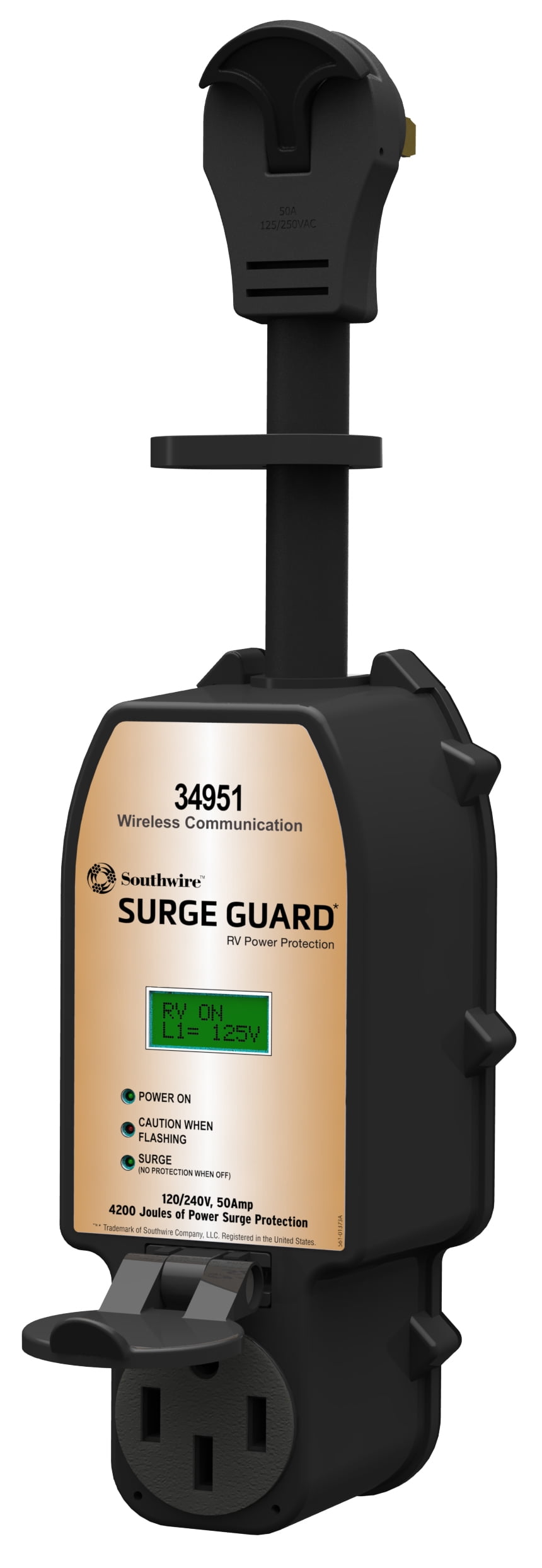 SouthWire Corp. Surge Protector 34951 Use To Protect From Low/High Voltage; Portable; 50 Amp; 240 Volt; With Fault Indicator And Plug Head Handle Grip