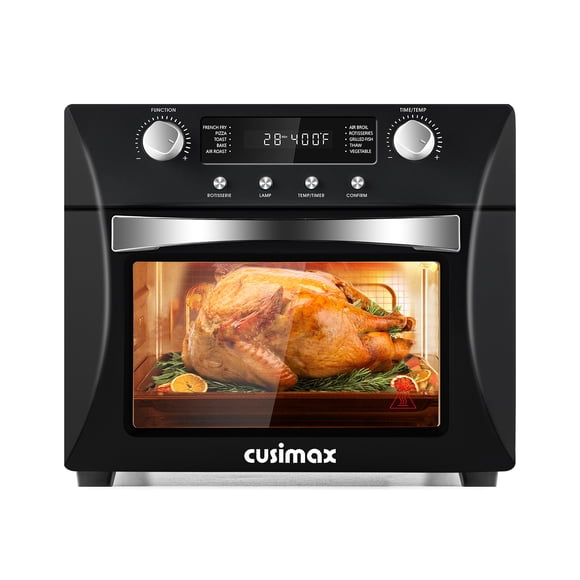 CUSIMAX Four Friteuse à Air Chaud 24 Qt, Friture à Air, Cuisson, Chauffage Rapide et Technologie de Croustillance, 10-en-1 Multi-Fonctions et Mode Personnalisé, Fenêtre Visible, Noir
