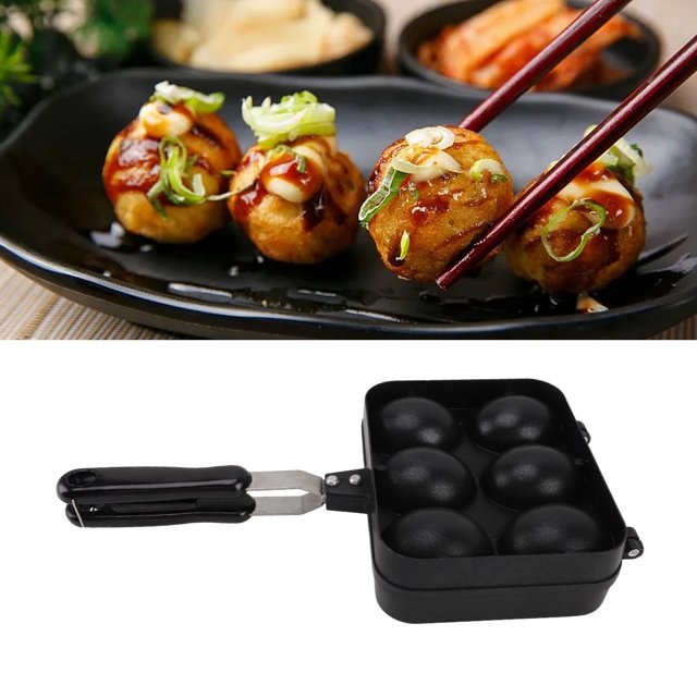 Poêle à Takoyaki Antiadhésive 6 Trous, Conduction Thermique Uniforme Poêle à Takoyaki Double Face Poignée Confortable pour Raviolis