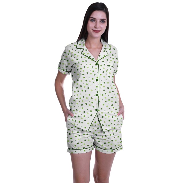 Moomaya Pyjama pour Femmes Imprimé, Ensemble Deux Pièces à Col Cranté avec Short
