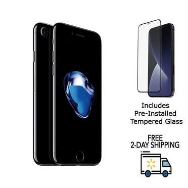 Refurbished Apple iPhone 7 A1660 (Fully Unlocked) 32GB Jet Black (Grade A+) w/ Pre-Installed Tempered Glass