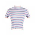 thumbnail image 1 of Women‘s Cute Short Sleeve Turtleneck Color Block Striped Knitted Crop Top T-Shirt, 1 of 7