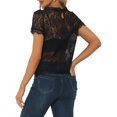 thumbnail image 3 of INSPIRE CHIC Haut en Dentelle Florale Transparente pour Femmes à Manches Courtes Froncées avec Bord Festonné Noir TP, 3 of 5